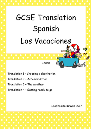 Las Vacaciones Translation Booklet GCSE 9-1 (New Spec) Holidays