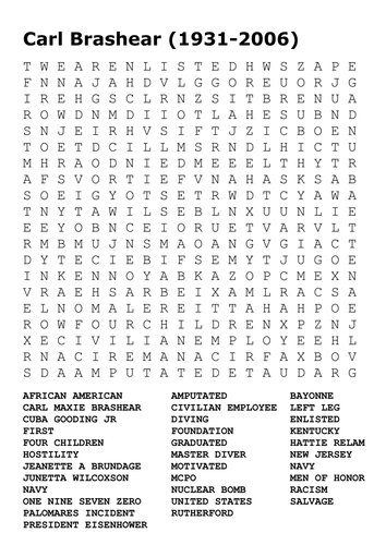 Carl Brashear Men of Honor Word Search