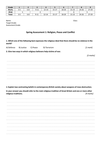 Assessment/Exam/Test for Religion, Peace and Conflict GCSE Religious Studies
