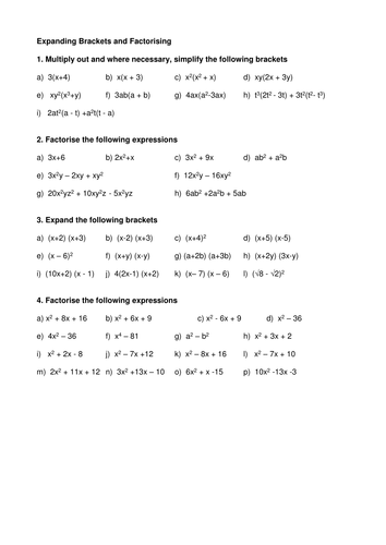 Gcse Maths Algebra Expanding Bracketsand Factorising Teaching Resources