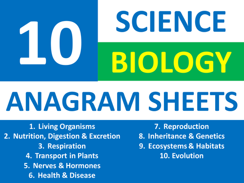 10 Anagrams Science KS3 GCSE Biology Starter Homework Filler Cover Lesson Activities