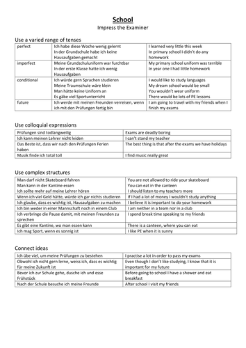 Impress the Examiner - German Phrases by topic