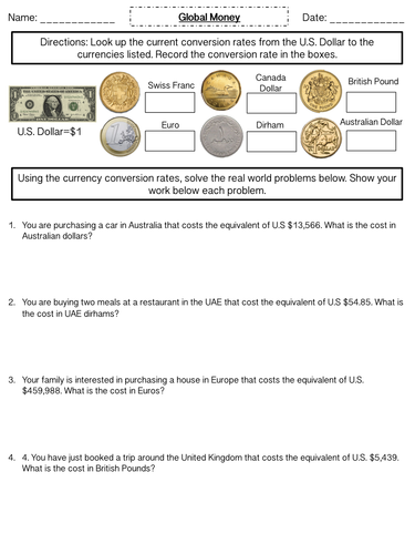 money converting currency teaching resources