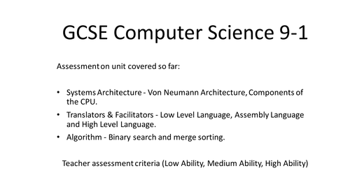 GCSE Computer Science 9-1 Spring 1 Assessment