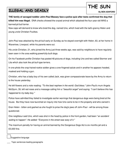 Comparative Essay on Newspapers for year 8 or 9