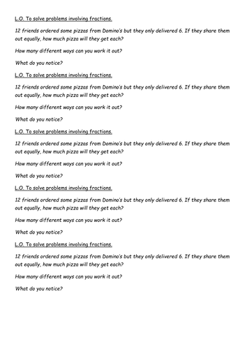 Pizza Fraction Problems