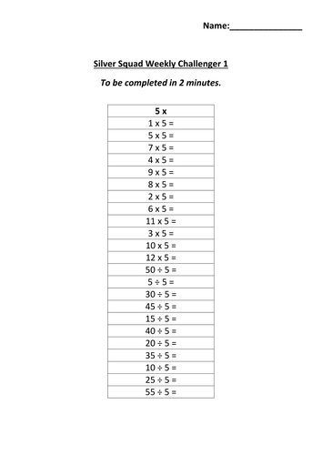 5 x tables worksheets teaching resources