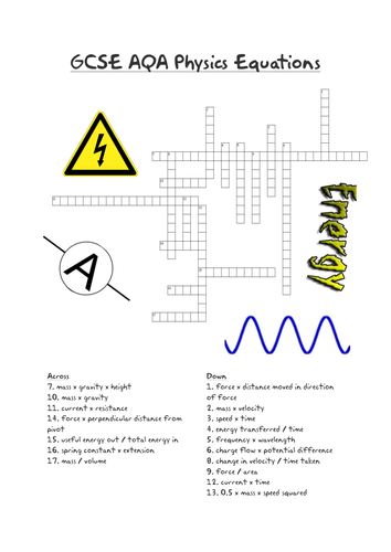 GCSE Physics equations crossword