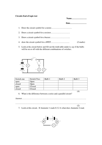 Circuits end of topic test