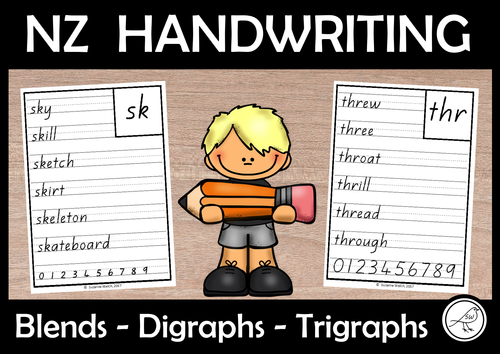 New Zealand Handwriting Copy Cards – blends, digraphs and trigraphs