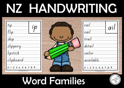 New Zealand Handwriting Copy Cards – word families