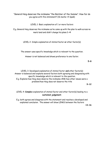 Interpretations of General Haig - with 16 mark "how far" essay