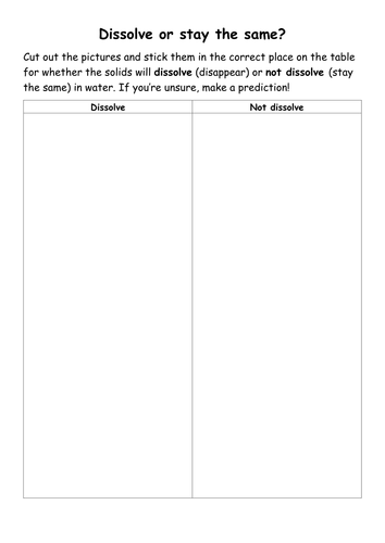 Identifying soluble and insoluble objects in water worksheet