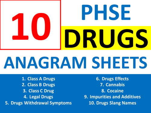 10 Anagrams PHSE Drugs Keyword Starters Anagram Homework or Cover Lesson PHSEE