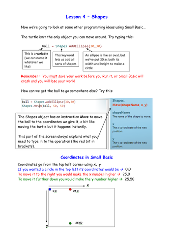 Introduction to programming using Small Basic - (KS2-KS3) - Lesson 4 Shapes and Animation