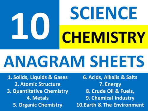 10 Anagrams Sheets Science Chemistry Anagram Cover Homework Plenary Starter