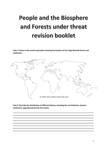Forests under threat and Biomes revision booklet