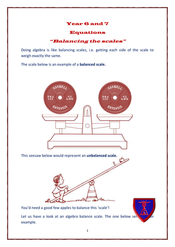 Equations for Years 6 and 7 - Worksheet