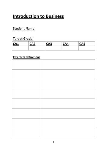 GCSE - Intro to Business Studies activities