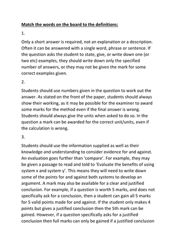 Science GCSE command words