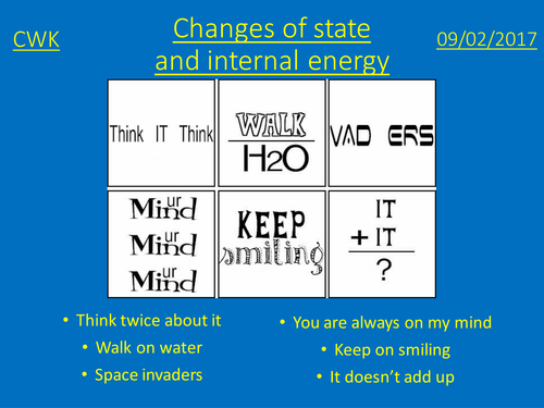 GCSE Physics - Changes of state and Internal energy lesson plan and presentation