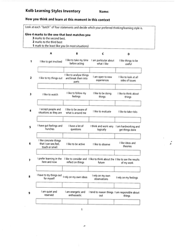 KOLB learning style assessment