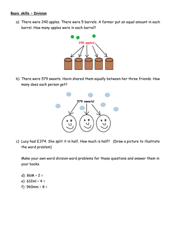 Division task for Year 3 - basic skills