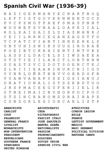 Spanish Civil War Word Search