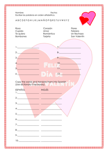 Saint Valentine´s Day- Día de San Valentin Worksheet booklet