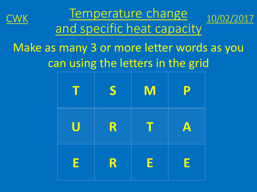GCSE Physics - Temperature change and specific heat capacity lesson plan, presentation and worksheet