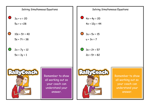 Simultaneous Equations Active Learning Activities (Rally Coach & Fan and Pick )