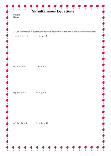 Simultaneous equations - worksheet - revision | Teaching Resources