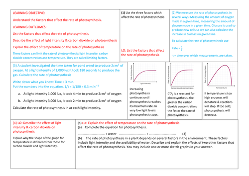 GCSE limiting factors. Photosynthesis. GCSE new spec 1 - 9