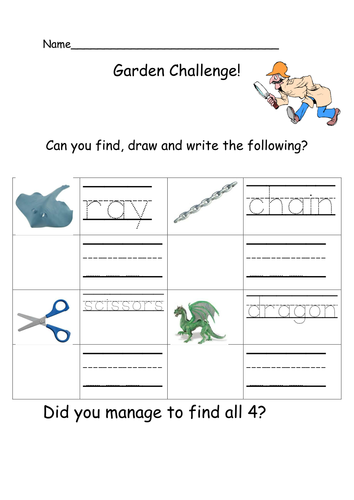 Outdoor Writing Challenge: Early years/ Kindergarten handwriting Sheet 4
