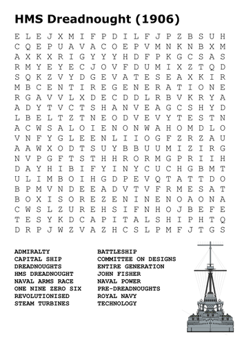 HMS Dreadnought (1906) Word Search