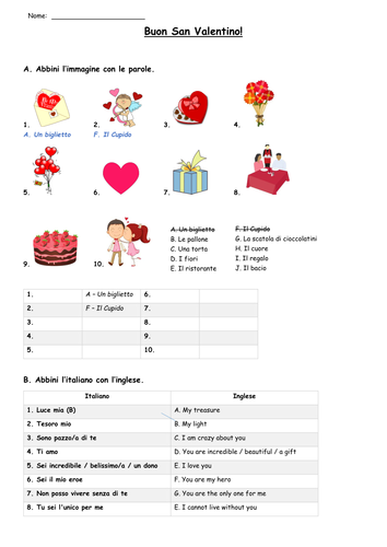 italian valentine s day worksheet teaching resources