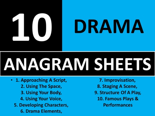 10 Anagram Sheets Drama GCSE or KS3 Keyword Starters Anagrams Homework or Cover Lesson