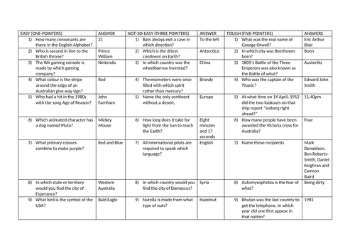 Trivia Questions Teaching Resources