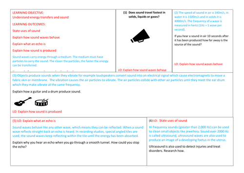 Key stage 3 science sound learning mat