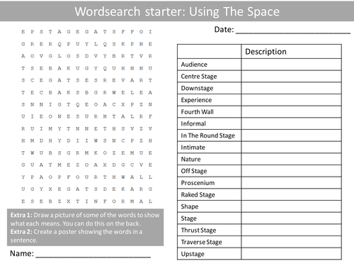 Drama Using The Space Wordsearch Crossword Anagrams Keyword Starters Homework Cover