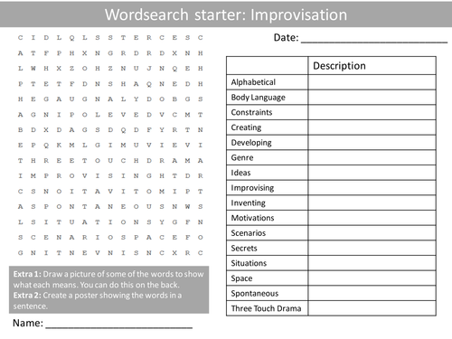 Drama Improvisation Improvising Wordsearch Crossword Anagrams Keyword Starter Homework Cover Plenary