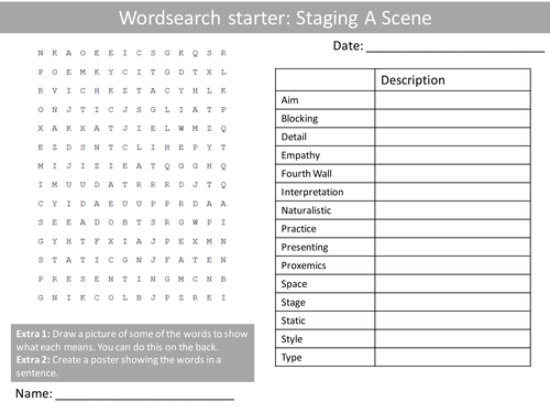 Drama Staging A Scene Wordsearch Crossword Anagrams Keyword Starters Homework Cover Plenary