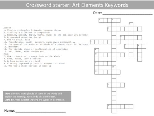10 Crosswords Art Keyword Starters KS3 GCSE Crossword Homework Plenary Cover Lesson
