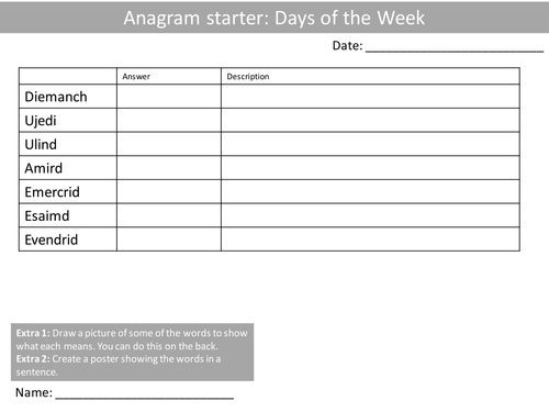 10 Anagrams French Language Keywords KS3 GCSE Anagram Starter Plenary Cover