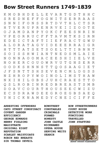 Bow Street Runners 1749-1839 Word Search
