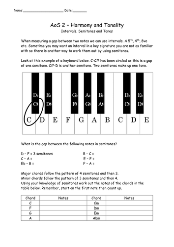 GCSE Harmony (semitones, tones, intervals and chord identification)