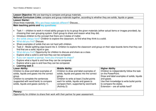 Y4 States of Matter - 7 lesson plans