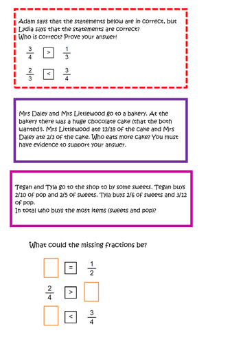 To order and compare fractions with different denominators (year 5)