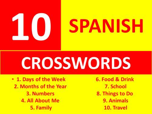 10 Crosswords Spanish GCSE or KS3 Keyword Starters Crossword Homework or Cover Lesson