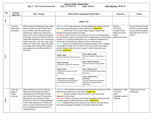 Year 5 Literacy Planning - Tin Forest